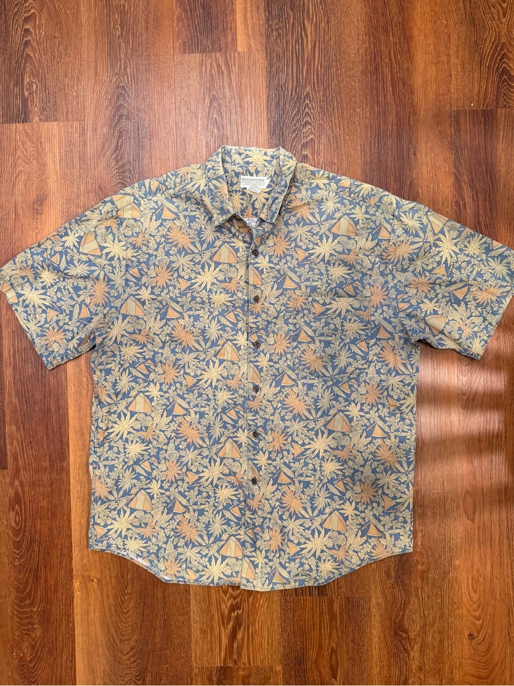 VTG BANANA REPUBLIC Button Up Shirt Men's XL Blue Safari Cotton 90s *minor flaw